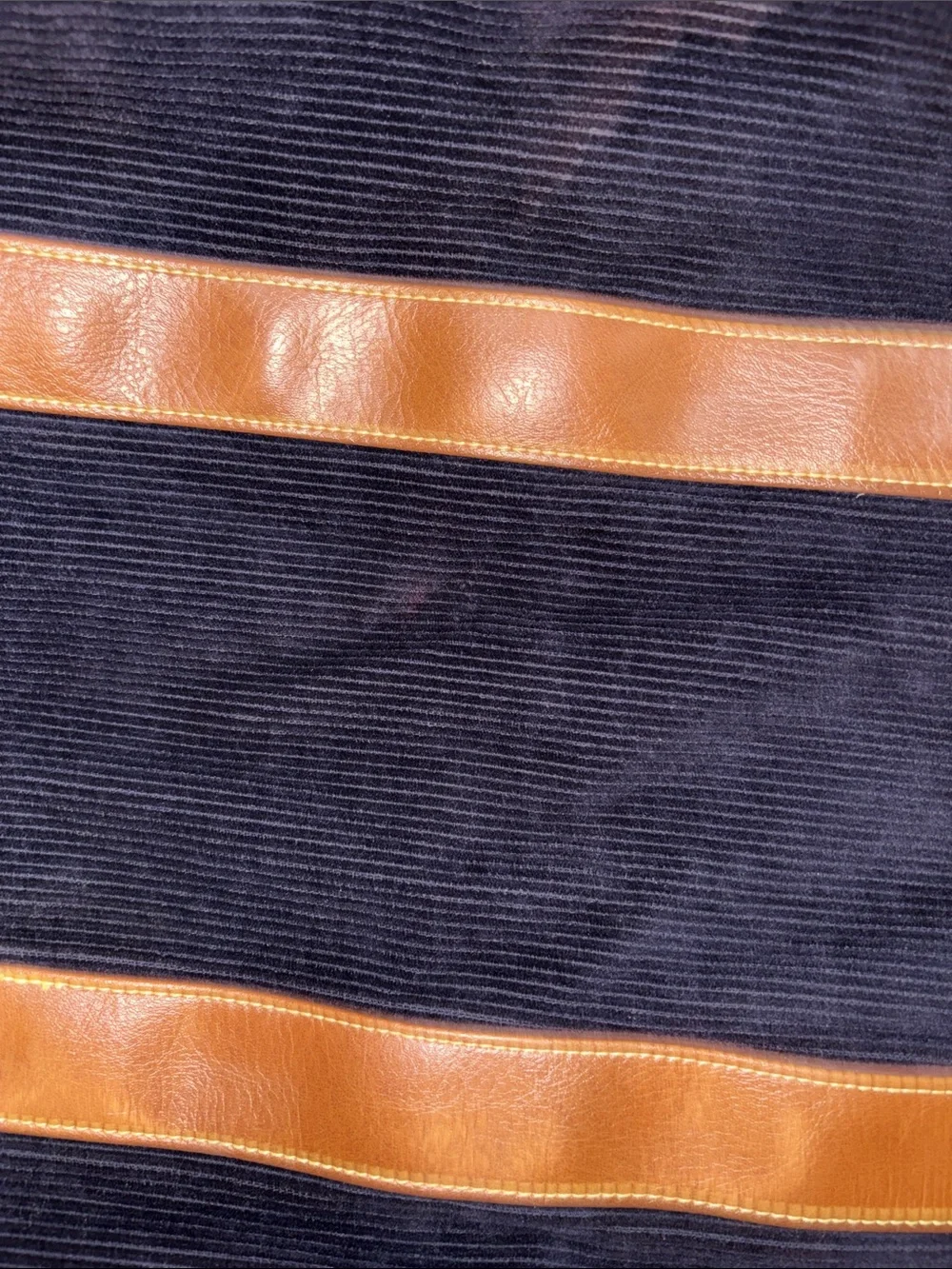 Nautica Navy Corduroy Duffel with Brown Trim and Strap
